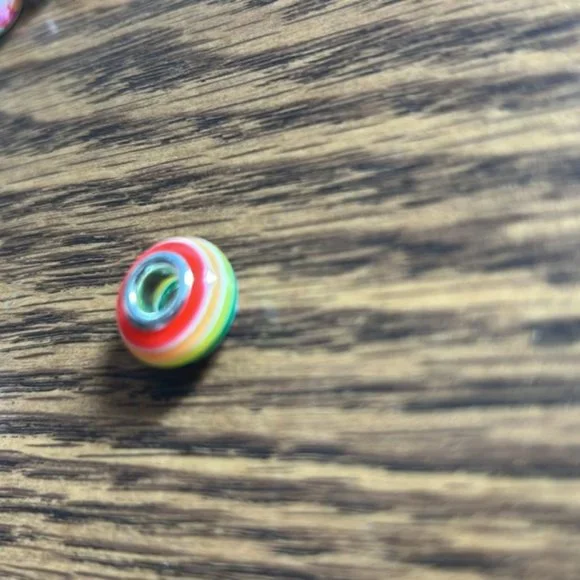 Round Rainbow Glass Big Hole Bead Charm - Picture 4 of 4